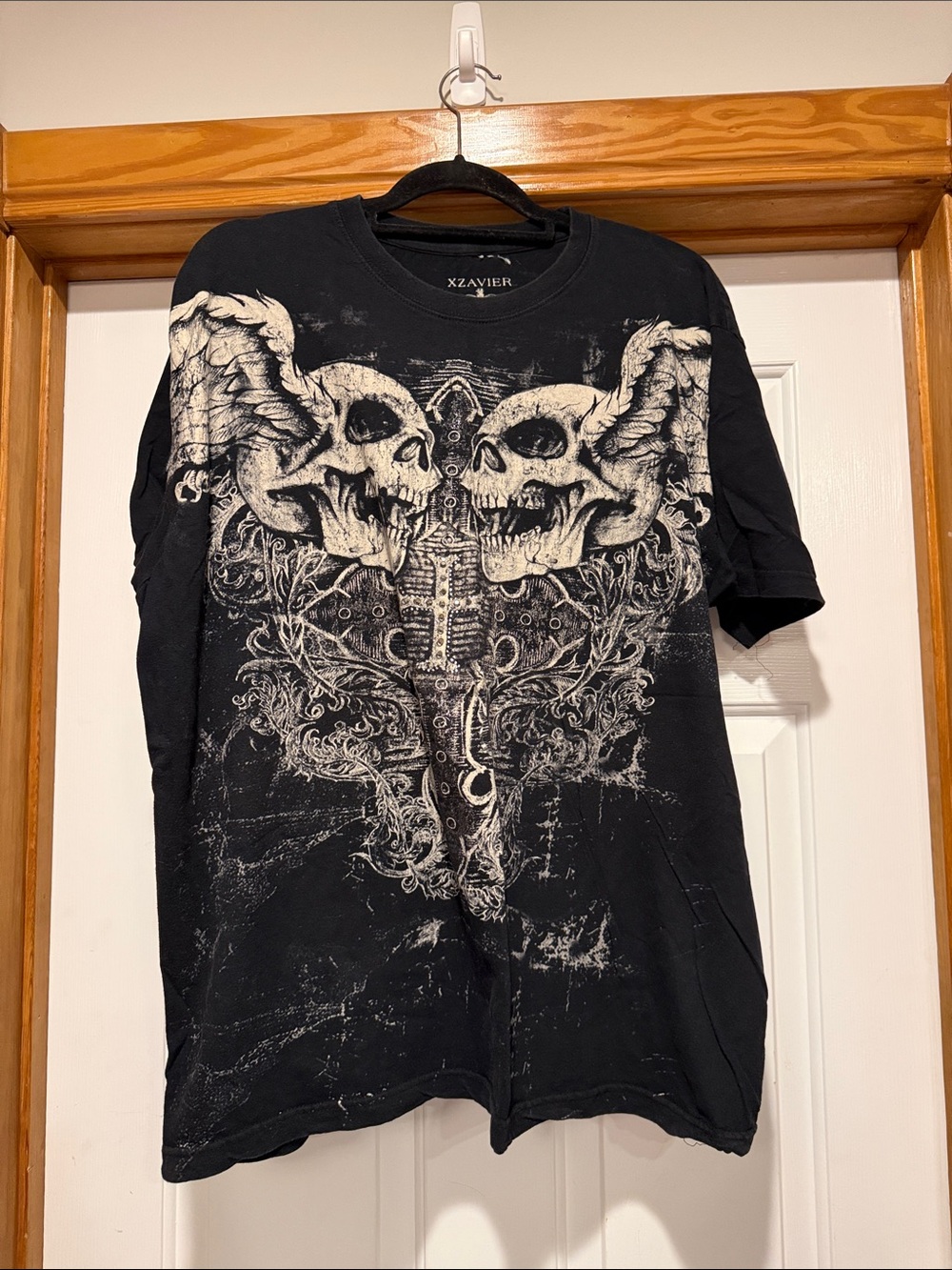 Xzavier Black Graphic Skull & Wings Short Sleeve Tee